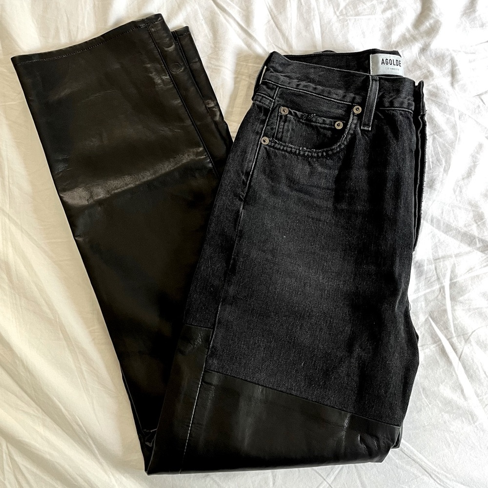 Agolde two toned vegan leather & denim jean (sz 26)